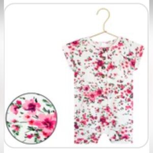 White Floral One-Piece Romper with Pink Flower Print